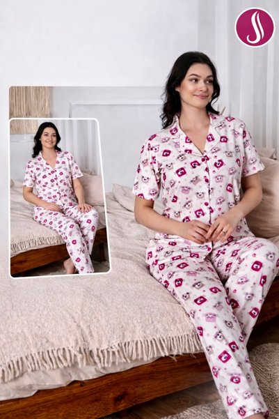 Dinç Spor Women's Cotton Pcs Short Sleeve Pajamas Set Patterned Comfortable S...