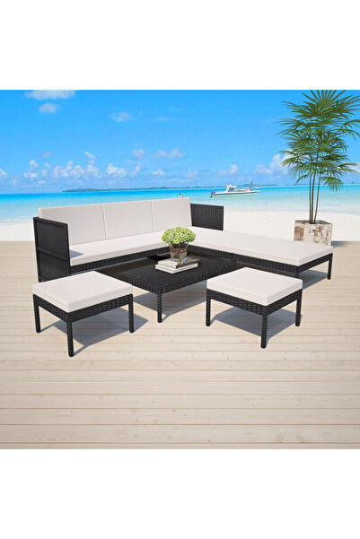 Concept Set mobilier de grădină cu perne, 6 piese, negru, poliratan