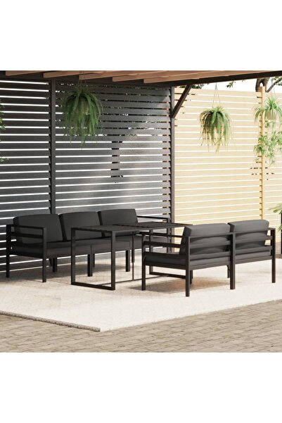 Concept Σετ επίπλων κήπου με μαξιλάρια, 6 τεμάχια, ανθρακί, αλουμίνιο