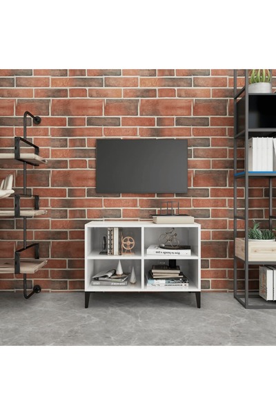 Concept Comodă TV cu picioare metalice, alb extralucios, 69,5x30x50 cm