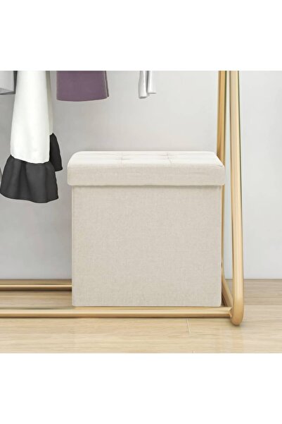 Concept Taburet de depozitare pliabil, alb crem, imitație de pânză