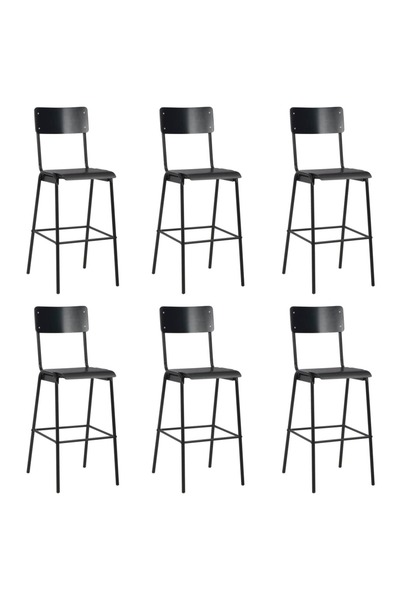 Concept Σκαμπό μπαρ, 6 τεμ., μαύρα, μασίφ κόντρα πλακέ και χάλυβας