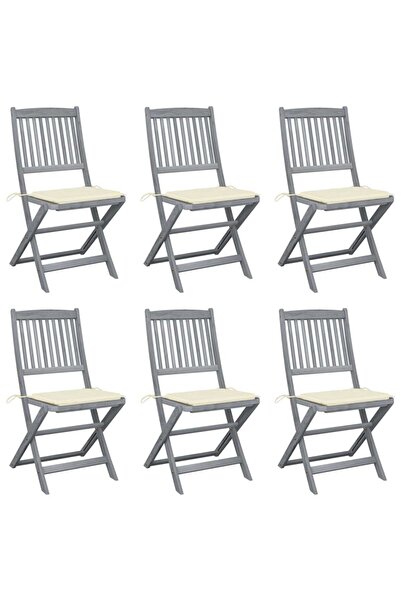 Concept Πτυσσόμενες καρέκλες εξωτερικού χώρου με μαξιλάρια, 6 τεμ., από μασίφ...