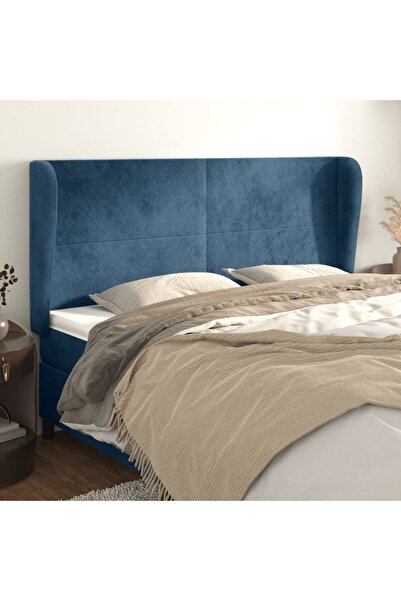 Concept Tăblie pat cu urechi albastru închis 183x23x118/128 cm catifea