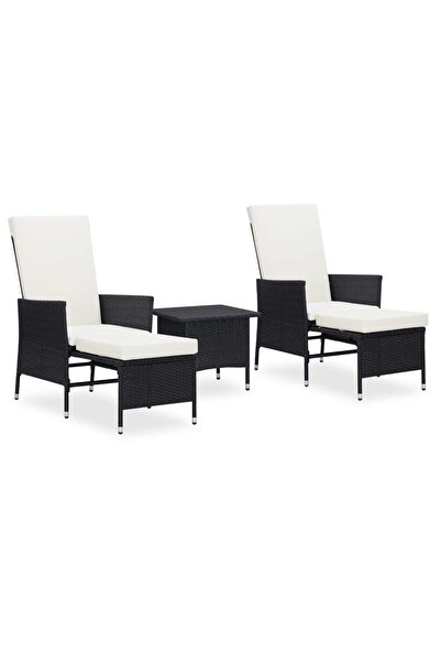 Concept Σετ επίπλων κήπου 3 τεμαχίων με μαξιλάρια, μαύρο, πολυρατάν