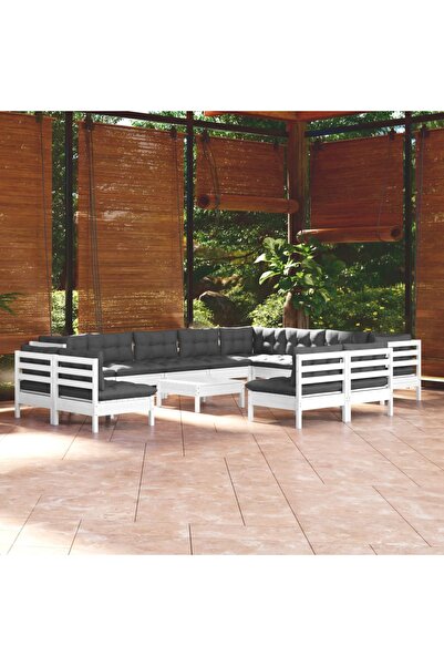 Concept Σετ επίπλων κήπου με μαξιλάρια, 13 τεμάχια, λευκό, μασίφ ξύλο πεύκου