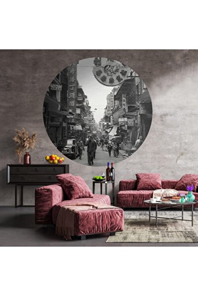 CanvasWallArt WallArt Tapet în formă de cerc „Hong Kong the Old Days”, 190 cm