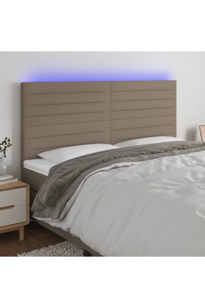 Concept Tăblie de pat cu LED, gri taupe, 180x5x118/128 cm, textil