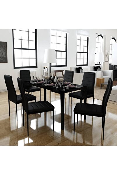Concept Set masă și scaune de bucătărie 7 piese, negru