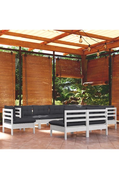 Concept Σετ επίπλων κήπου με μαξιλάρια, 9 τεμάχια, λευκό, μασίφ ξύλο πεύκου