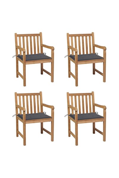 Concept Καρέκλες κήπου με μαξιλάρια ανθρακί, 4 τεμ., από μασίφ ξύλο τικ