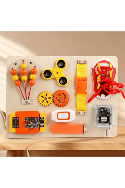 wood toys Tablă senzorială din lemn cu activități Montessori, 3 ani+