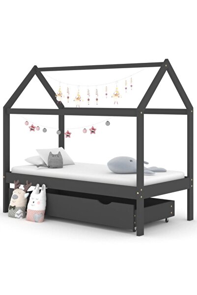 Concept Σκελετός παιδικού κρεβατιού με συρτάρι σκούρο γκρι 80x160 εκ. μασίφ ξ...