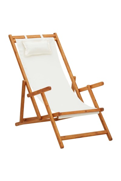 Concept Πτυσσόμενη καρέκλα θαλάσσης, κρεμ, μασίφ ξύλο ευκαλύπτου, ύφασμα