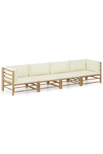 Concept Σετ επίπλων κήπου, 4 τεμάχια, μαξιλάρια κρεμ λευκού χρώματος, Μπαμπού