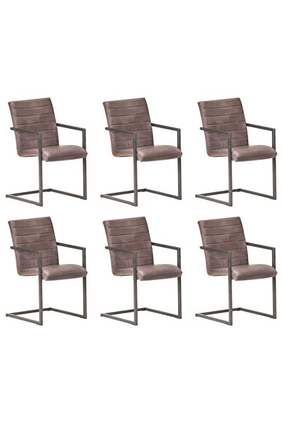 Concept Console kitchen chairs, 6 pcs., brown, Genuine Leather