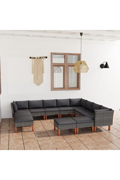 Concept Σετ επίπλων κήπου με μαξιλάρια, 12 τεμάχια, γκρι, πολυρατάν