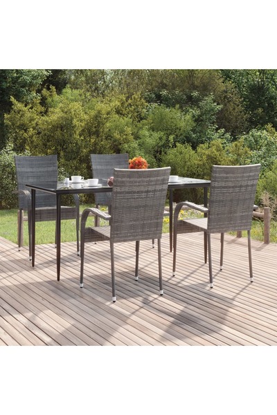 vidaxl Garden furniture set, 5 pieces, grey, polyrattan
