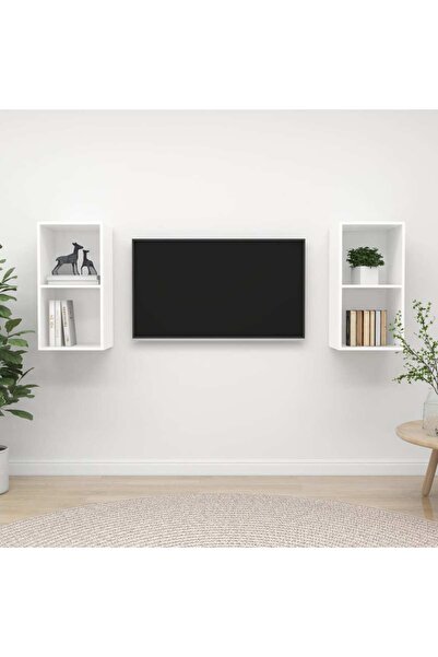 Concept Επιτοίχια ντουλάπια τηλεόρασης, 2 τεμ., γυαλιστερό λευκό