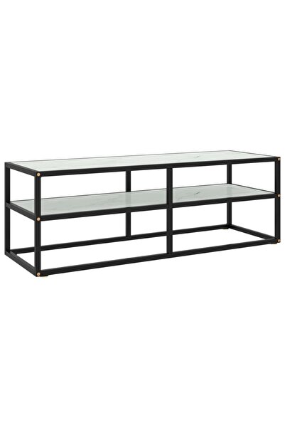 Concept Comodă TV, negru, 120x40x40 cm, sticlă de marmură albă