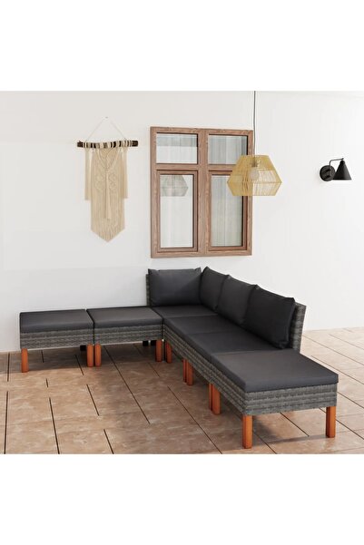 Concept Σετ επίπλων κήπου 6 τεμαχίων με μαξιλάρια, γκρι, πολυρατάν