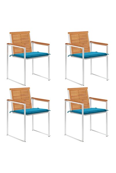 Concept Καρέκλες κήπου με μαξιλάρια, 4 τεμ., από μασίφ ξύλο ακακίας