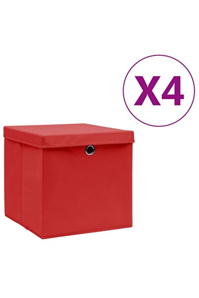 Concept Κουτιά αποθήκευσης με καπάκια, 4 τεμ., κόκκινο, 28x28x28 εκ.