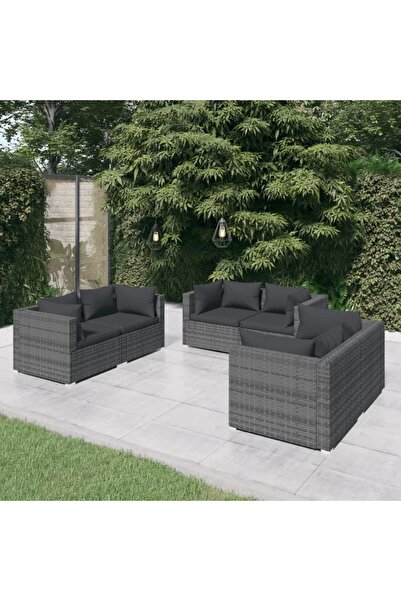 Concept Σετ επίπλων κήπου 6 τεμαχίων με μαξιλάρια, γκρι, πολυρατάν