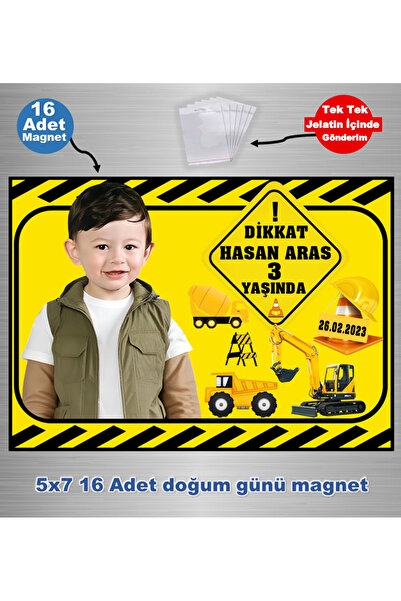 Elara Tasarım İnşaat Temalı Fotoğraflı Kişiye özel 16 Adet Doğum Günü Magnet ...