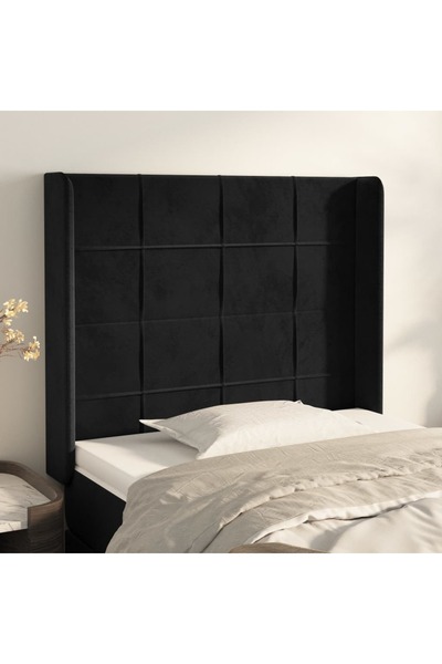 Concept Tăblie de pat cu aripioare, negru, 93x16x118/128 cm, catifea