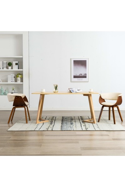 Concept Καρέκλες κουζίνας, 2 τεμάχια, κρεμ, καμπυλωτό ξύλο & οικολογικό Δερμά...