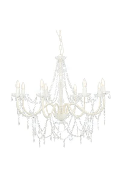 Concept Candelabru cu mărgele, alb, 8 becuri E14