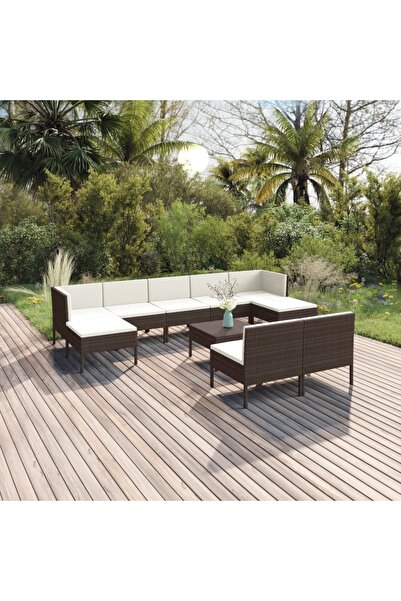Concept Σετ επίπλων κήπου με μαξιλάρια, 10 τεμάχια, καφέ, πολυρατάν