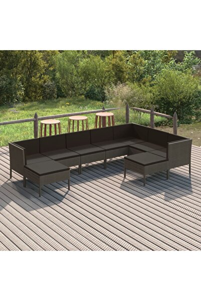 Concept Set mobilier de grădină cu perne, 9 piese, gri, poliratan