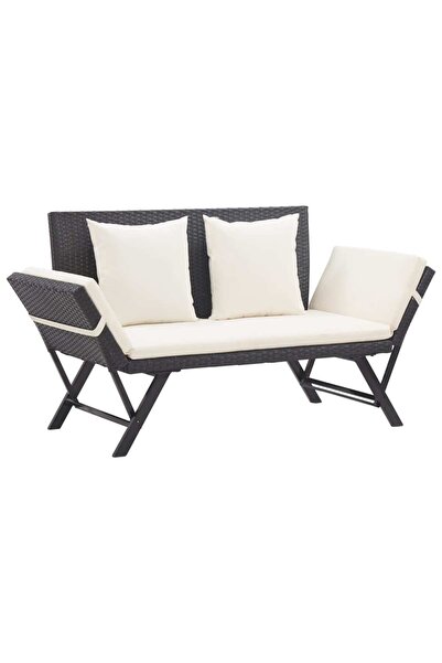 Concept Παγκάκι κήπου με μαξιλάρια, μαύρο, 176 cm, πολυρατάν