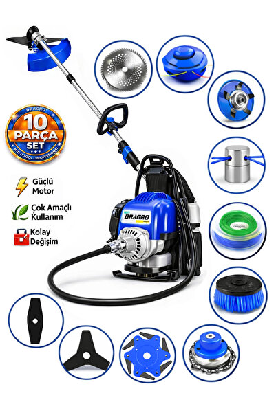 Dragro German DRG-10 + Sırt Tipi Benzinli Ot Çalı Çim Biçme Tırpanı + Full Se...