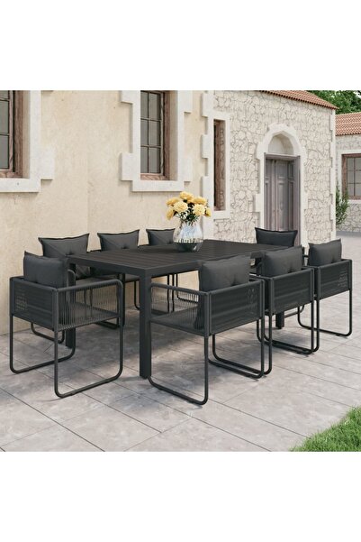 Concept Σετ επίπλων τραπεζαρίας, 9 τεμάχια, μαύρο, PVC rattan