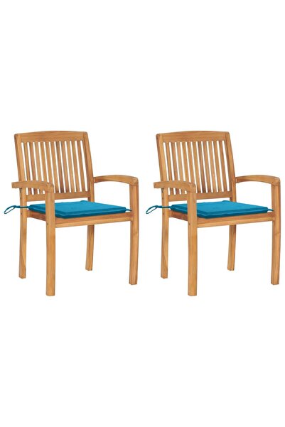 Concept Καρέκλες κήπου με μπλε μαξιλάρια, 2 τεμ., από μασίφ ξύλο τικ
