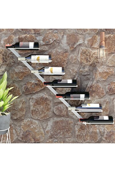 Concept Θήκη για μπουκάλια κρασιού, επιτοίχια, 7 μπουκάλια, λευκή, μεταλλική