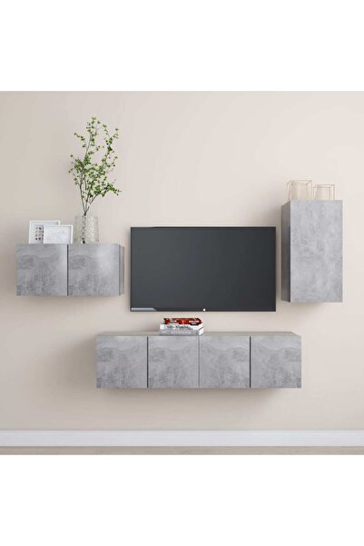 Concept Σετ ντουλαπιών τηλεόρασης, 4 τεμάχια, γκρι σκυροδέματος, μοριοσανίδα