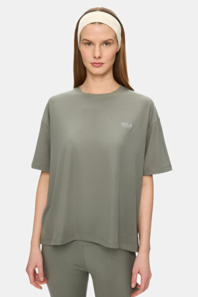 UCLA Faye Sage Green Soft-Textured Modal Fabric Crew Neck Printed Oversized W...