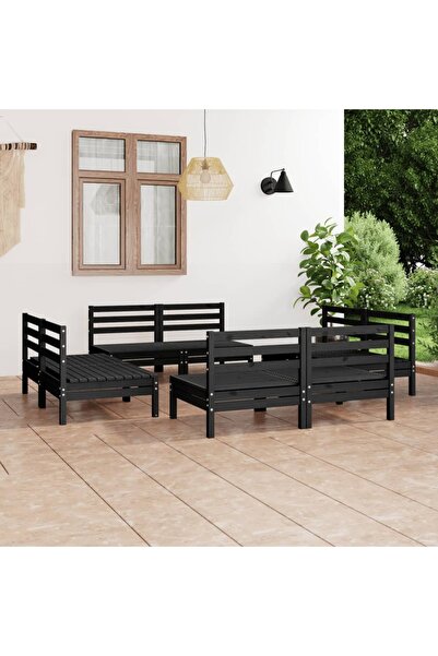 Concept Set mobilier de grădină, 8 piese, negru, lemn masiv de pin