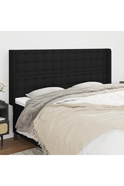 Concept Tăblie de pat cu aripioare, negru, 203x16x118/128 cm, textil