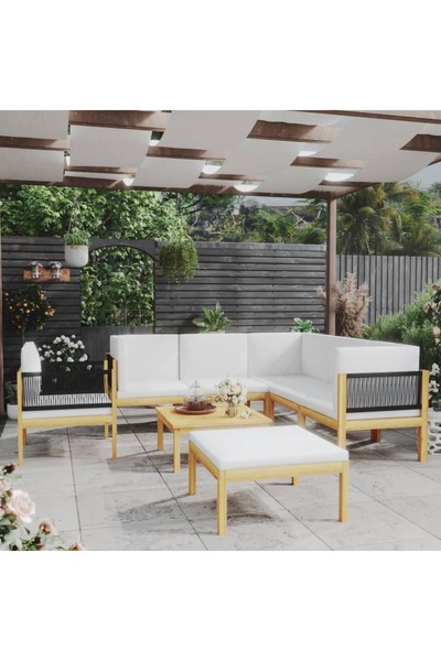 Concept Σετ επίπλων κήπου με μαξιλάρια, κρεμ, 8 τεμάχια, μασίφ ξύλο ακακίας