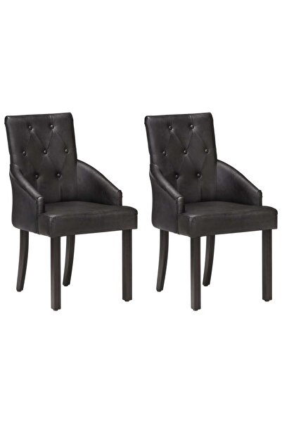 Concept Καρέκλες κουζίνας, 2 τεμ., μαύρες, Γνήσιο Δέρμα