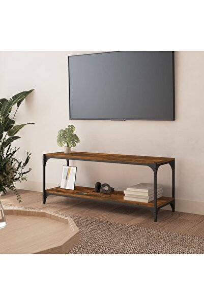 Concept Comodă TV, stejar fumuriu, 100x33x41 cm, lemn prelucrat și oțel