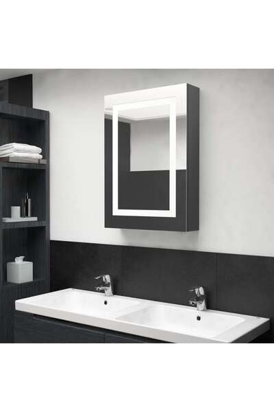 Concept Dulap de baie cu oglindă și LED, gri strălucitor, 50x13x70 cm