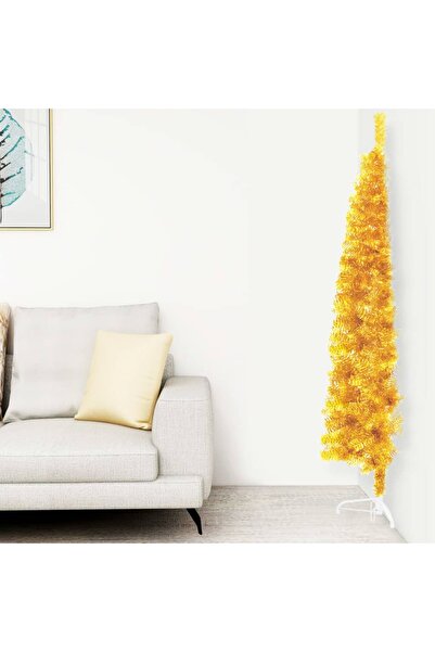 Concept Jumătate brad de Crăciun subțire cu suport, auriu, 120 cm