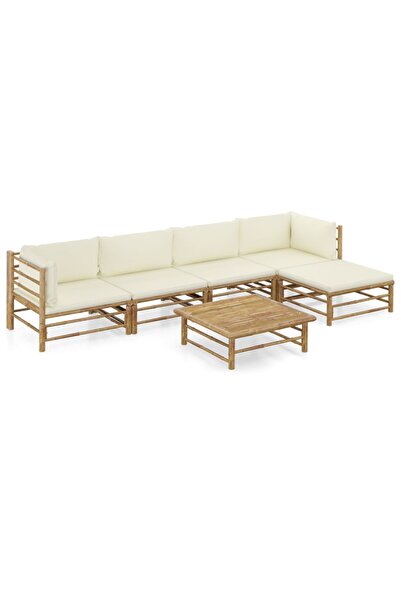 Concept Σετ επίπλων κήπου, 6 τεμάχια, μαξιλάρια κρεμ λευκού χρώματος, Μπαμπού