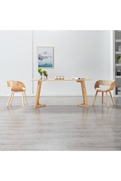 Concept Καρέκλες κουζίνας, 2 τεμάχια, κρεμ, καμπυλωτό ξύλο & οικολογικό Δερμά...